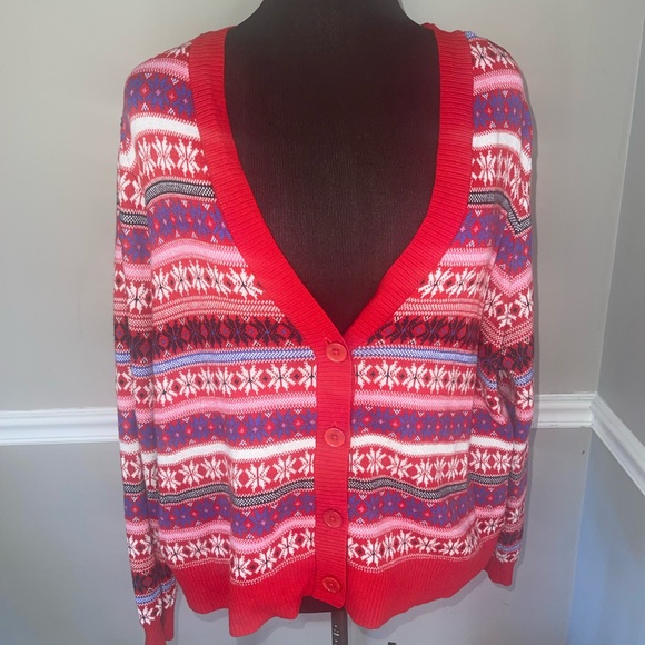 Lane Bryant Women 18/20 Red Fair Isle Holiday Christmas Classic‎ Cardigan - Picture 3 of 7